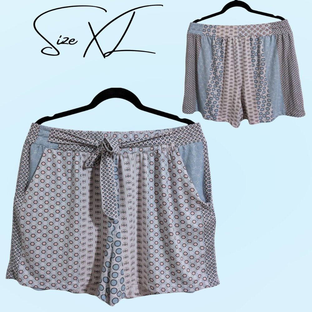 Echo XL Soft Geometric Pajama Shorts Women’s Blue Comfy Lounge Sleepwear